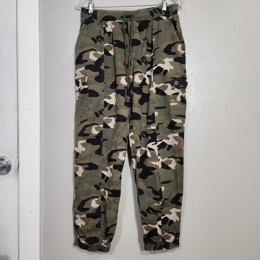Sweet Lovely By Jen Women Medium Camo Cargo Jogger Pants Drawstring Camouflage